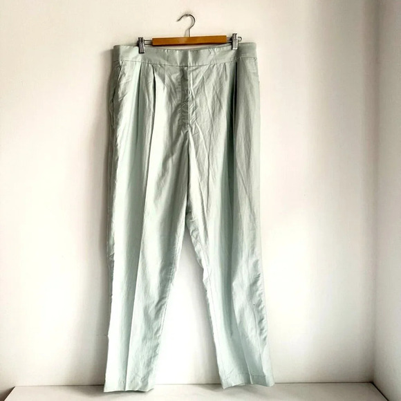 Donna Karan new York Black Label Mint Green Cotton Rayon Wide Leg Pants 16 - Picture 1 of 6